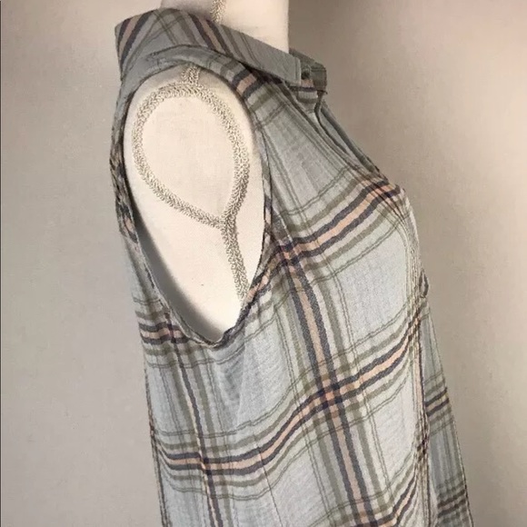 Cloth&Stone plaid cotton sleeveless button up NWOT - Picture 4 of 7